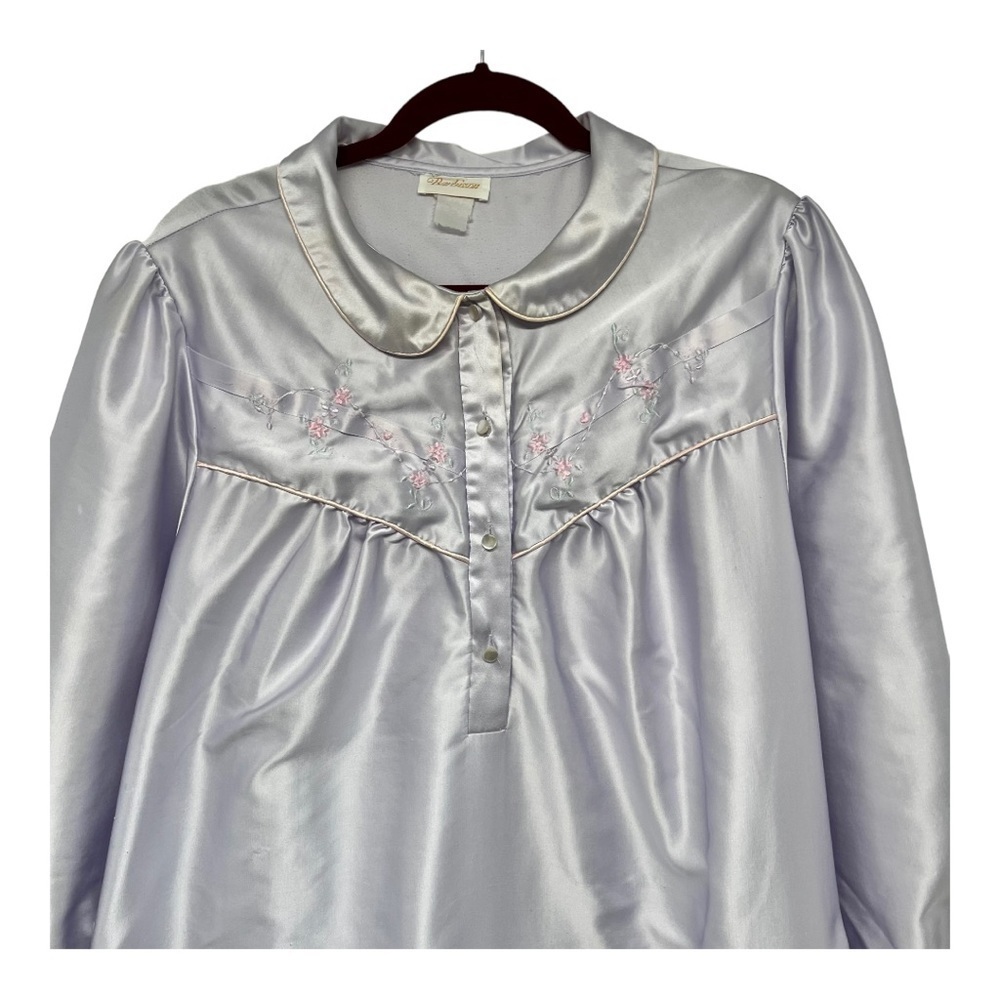 Vintage Barbizon Lavender Satin Long Sleeve Modest Full Length Nightgown 1X - Picture 3 of 5